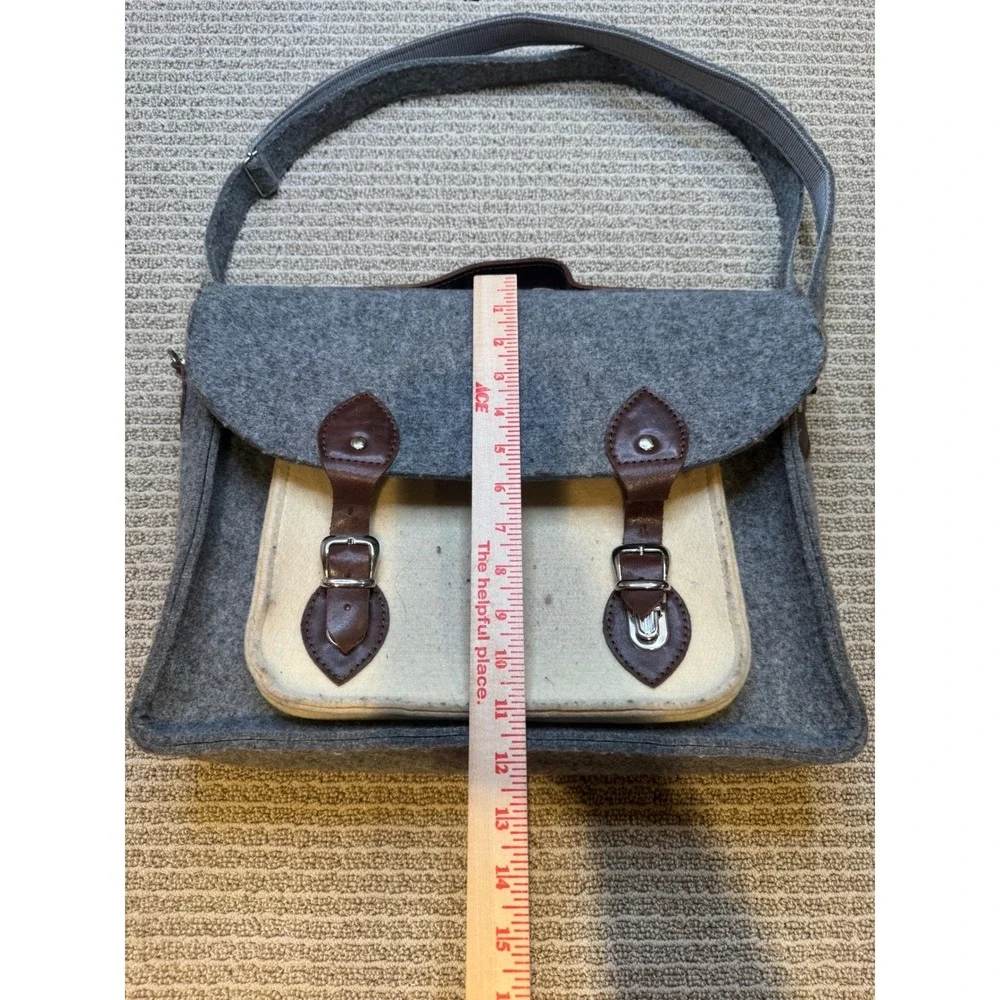Grey‎ Felt Satchel Messenger Bag Two Tone Buckle Strap Shoulder Bag